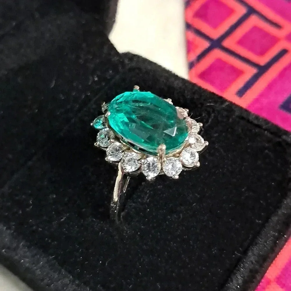 Emeraldine Quartz (Triplet) & Natural White Zircon Ring